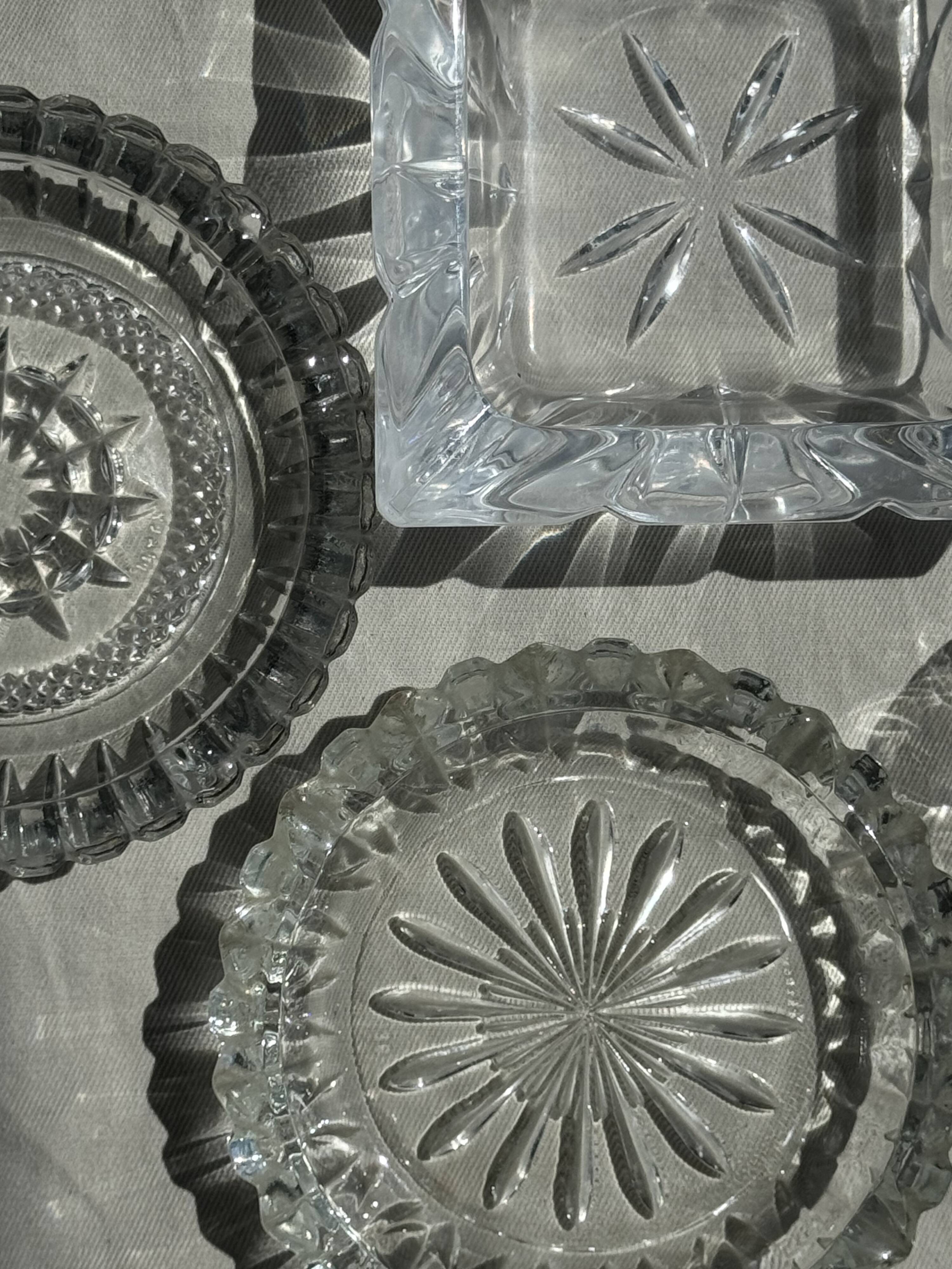 Large vintage square solid glass ashtray