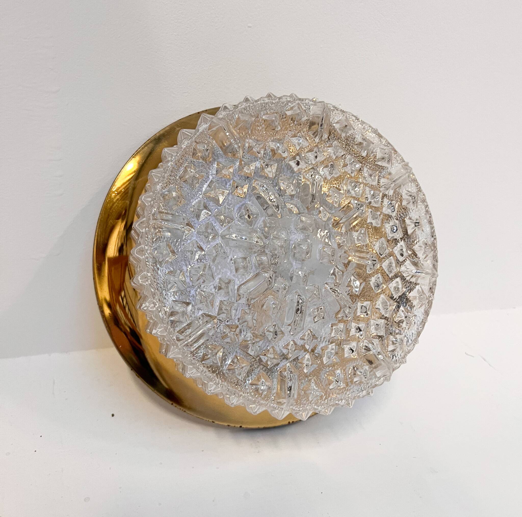 Gold colored glass ceiling or wall lamp in Hollywood style, 1970s