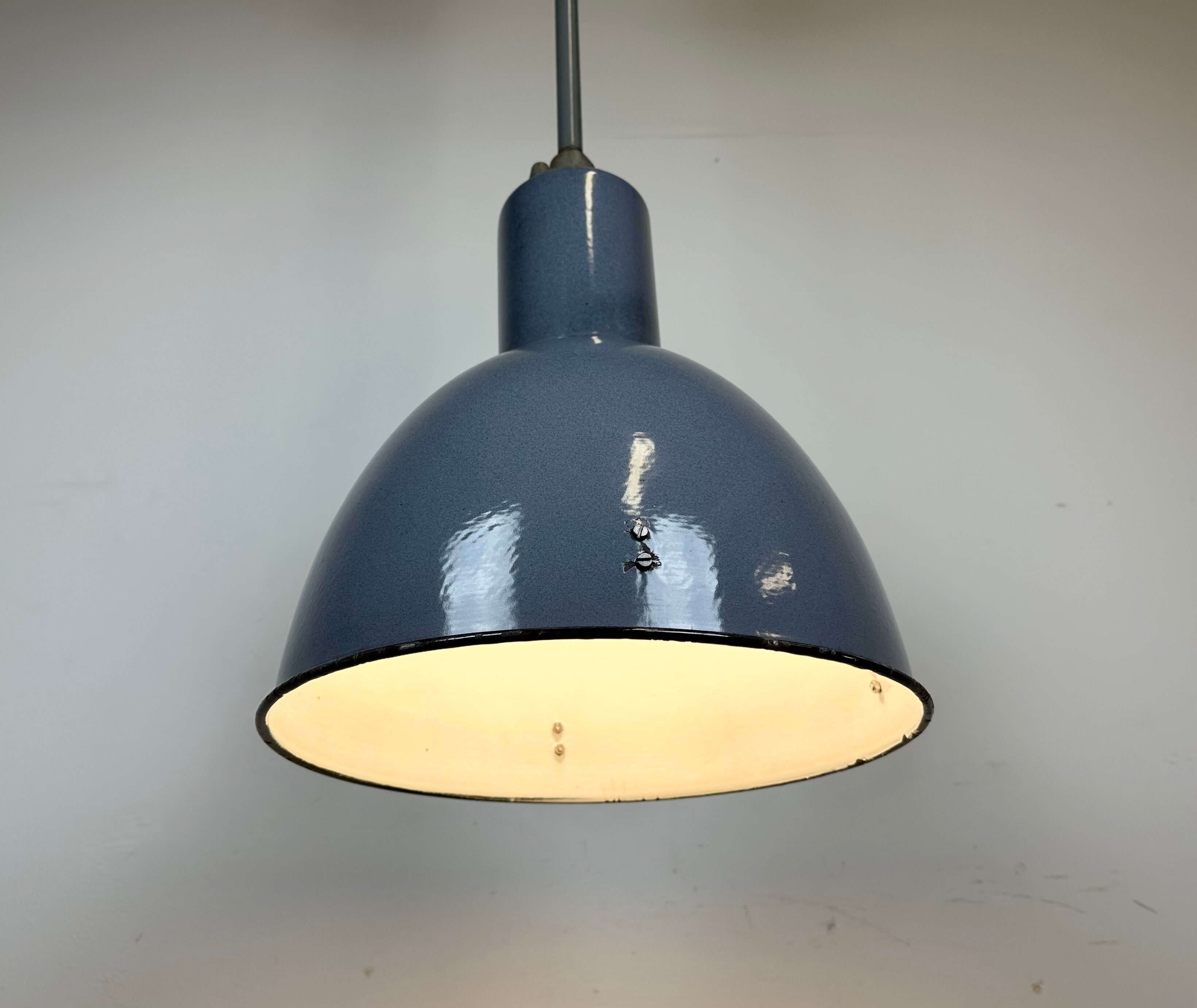 Industrial grey enamel ceiling lamp from Elektrosvit, 1950s