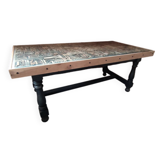 Unique table made from old printing stamps