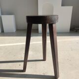 Small high tripod stool in brown solid wood