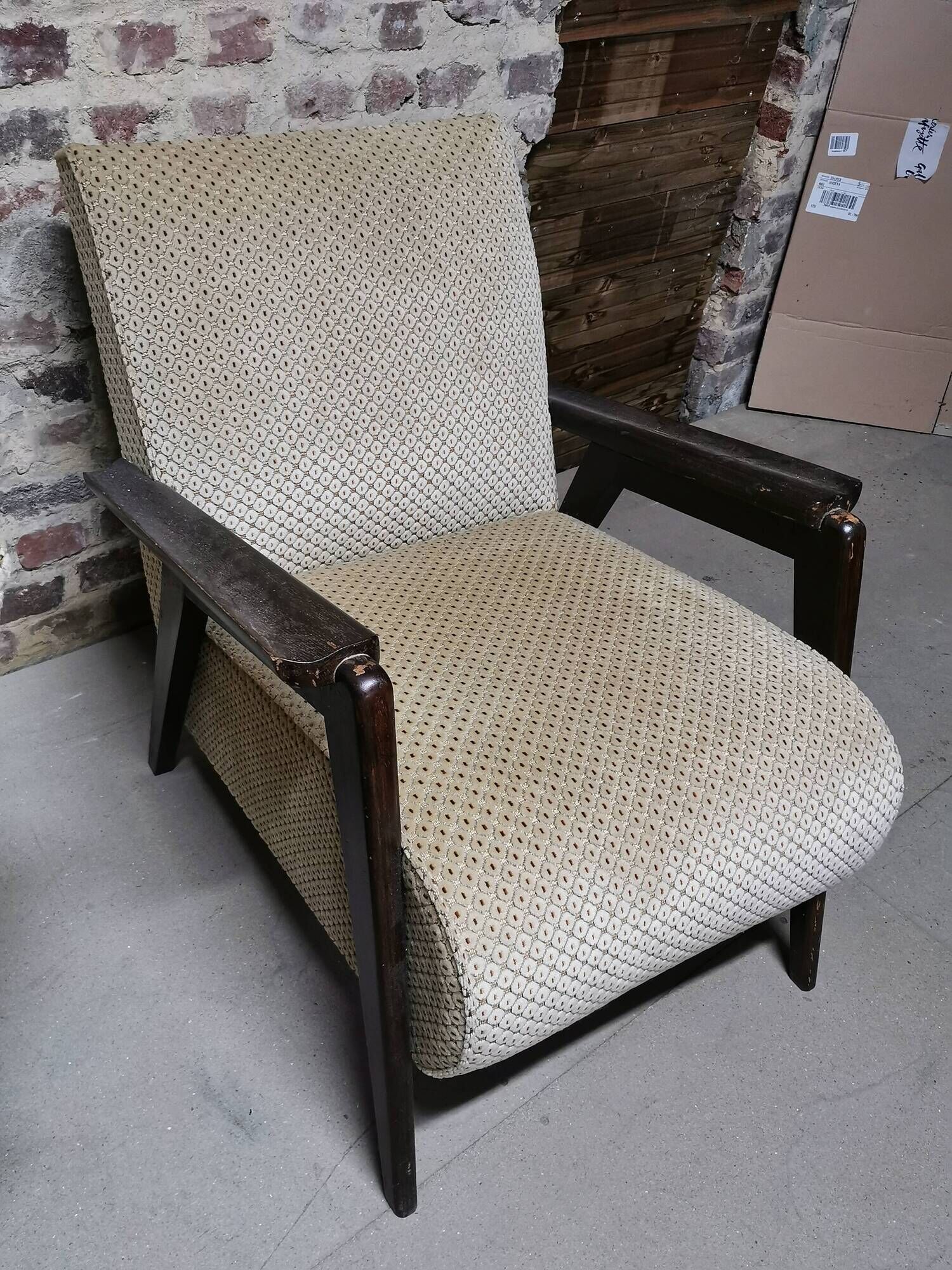 Paire de Fauteuils club / Chauffeuse vintage 50's , pieds compas