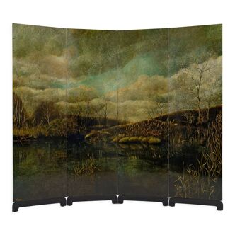 Screen by Bernard Cuenin with lacquered landscape, circa 1970