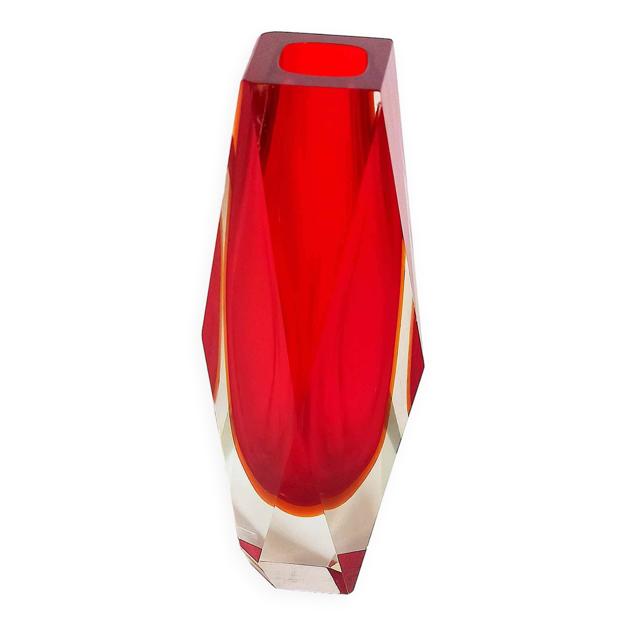 Bright red Murano Sommerso faceted vase 1960s Height 30 cm