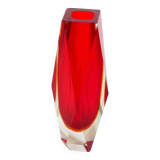 Bright red Murano Sommerso faceted vase 1960s Height 30 cm