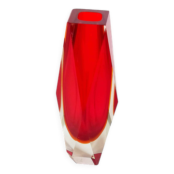 Bright red Murano Sommerso faceted vase 1960s Height 30 cm