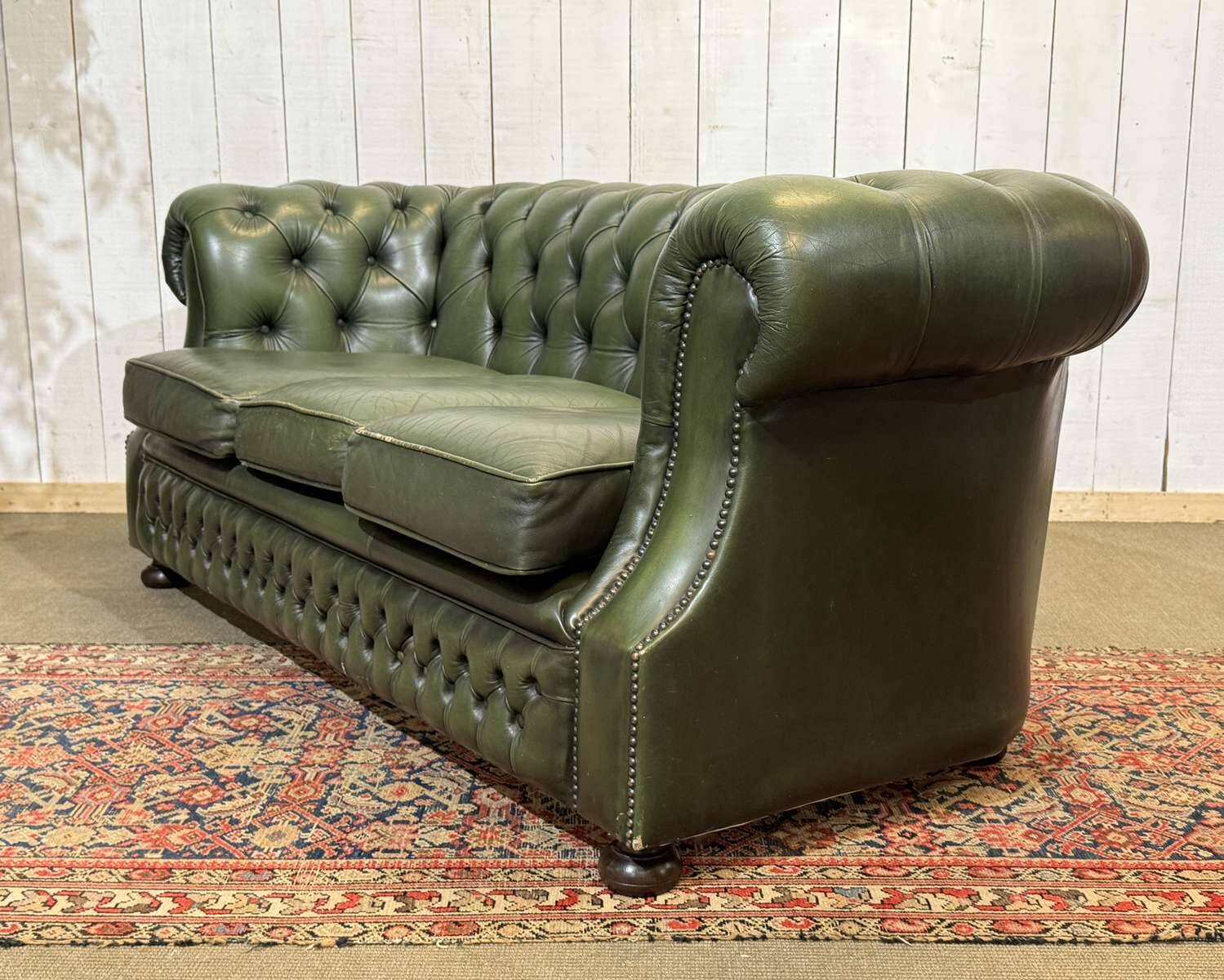 1970s leather Chesterfield three-seater sofa