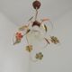 French Vintage Leaf Metal and Wood Hanging Light Textured Glass Shade