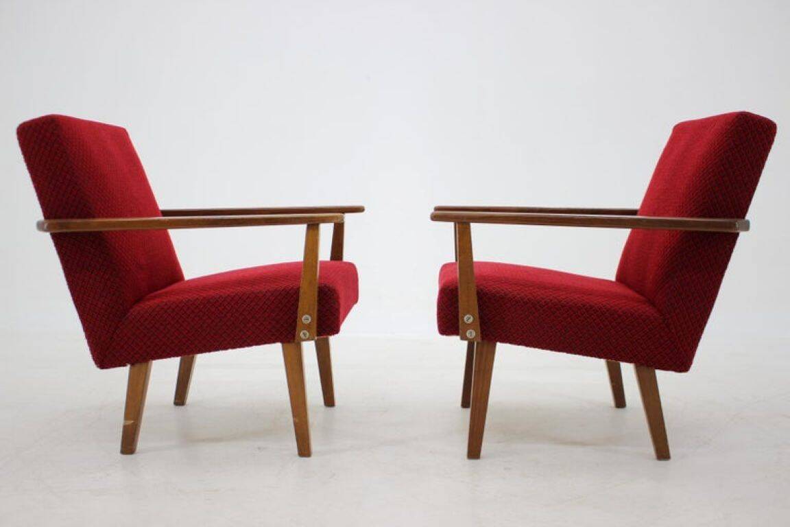 Pair of 1960s Mid-Century Modern Beech Armchairs from Czechoslovakia