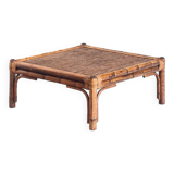 Vintage rattan and cane coffee table. France, 1970s