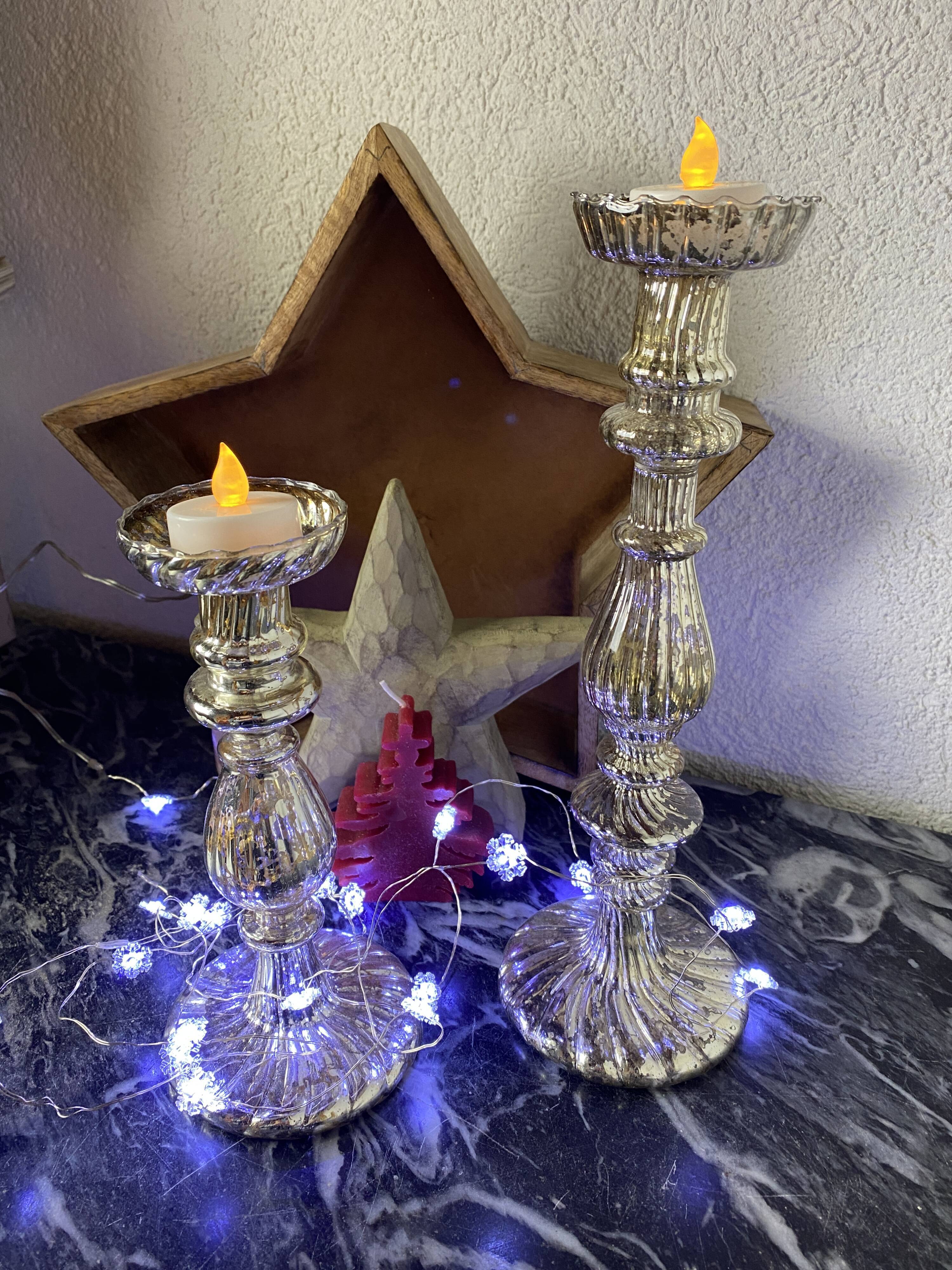 Set of 2 mercurized glass candle holders