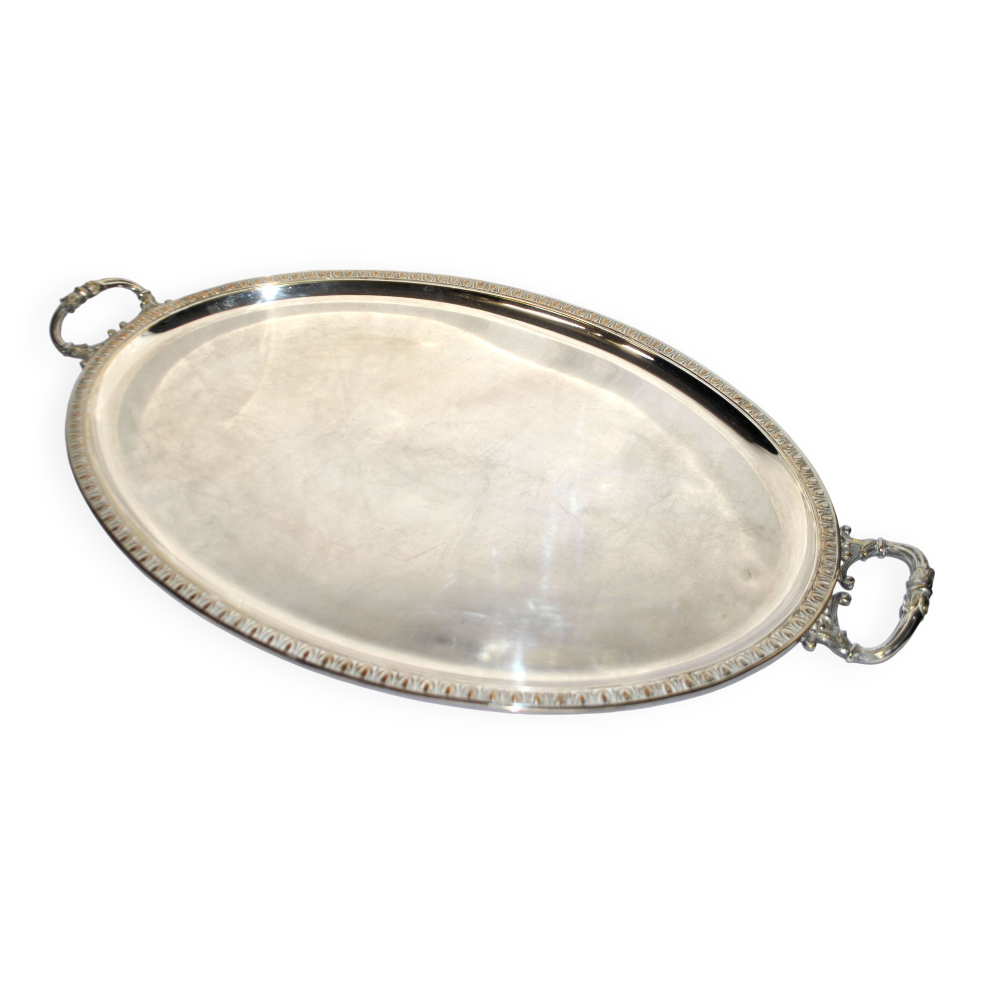 Grand plateau en métal argenté 75x40cm Orfèvre Poirier Dumonteil 1900