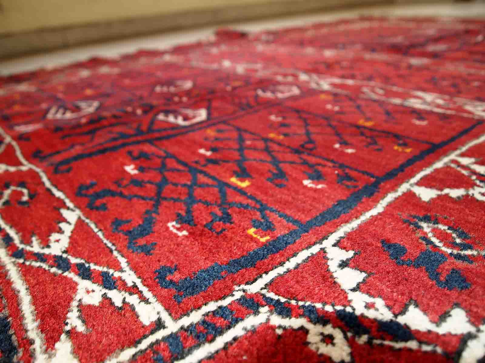 Vintage carpet turkmen engsi handmade 124cm x 165cm 1970s - 1c431