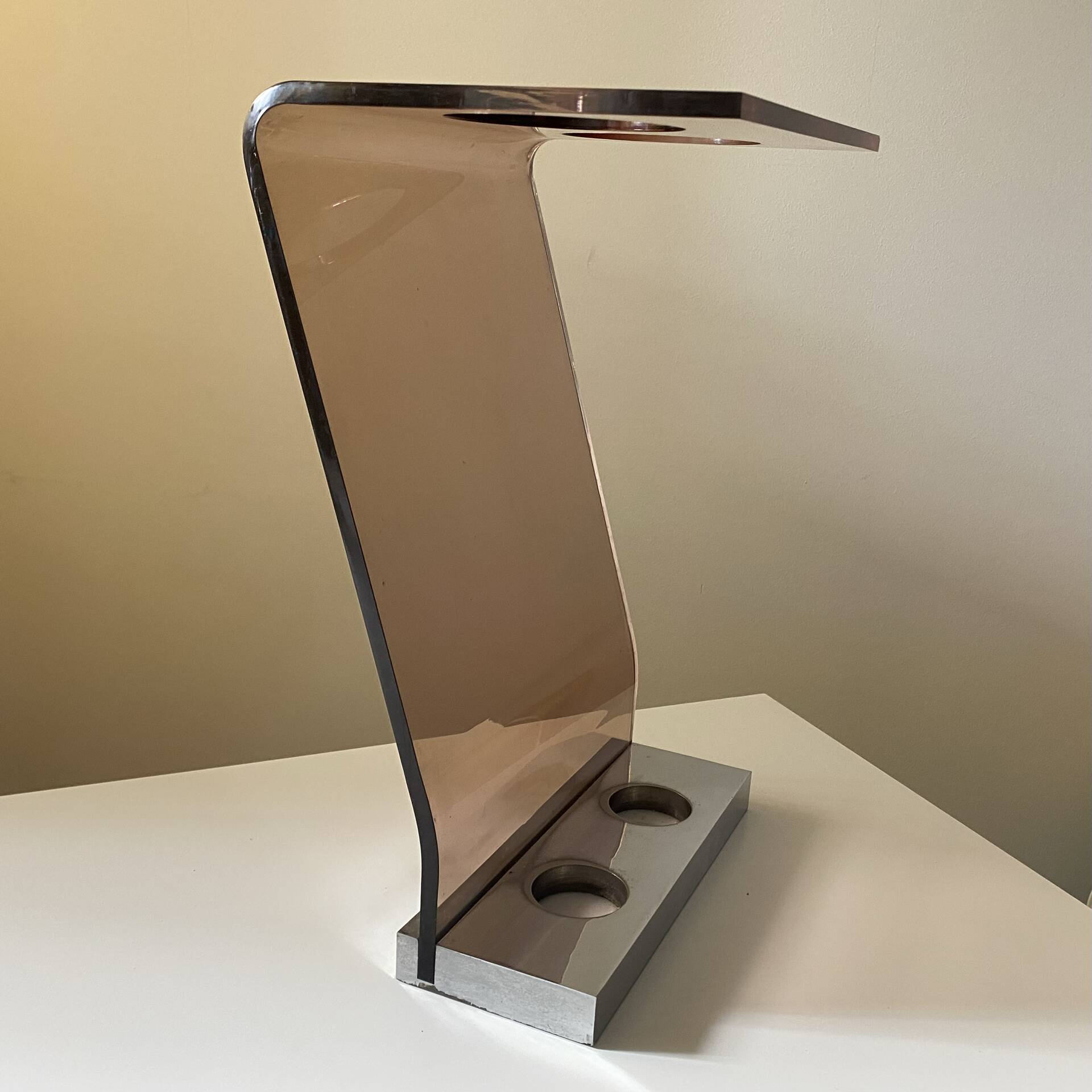 Roche Bobois designer umbrella stand in smoked plexiglass