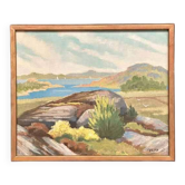 Huile sur toile originale suédoise – “Côte” par R, 1979 – Vintage et encadrée – 50 × 42 cm (19,7" × 16,5")