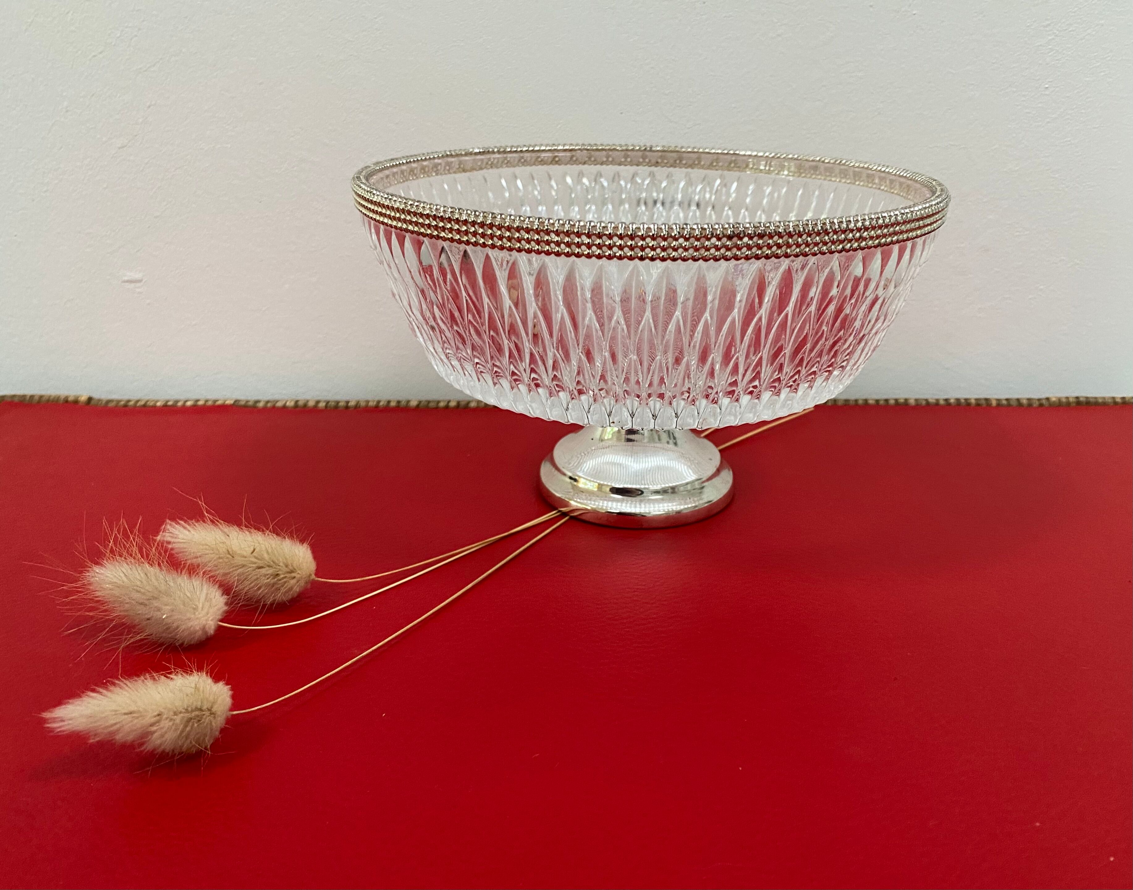 Art Deco glass cup with silver metal foot