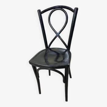 Black varnished wooden chair with pin back Luterma 1950s France