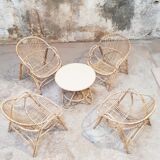 Rattan armchairs and table