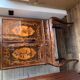 Vintage Italian brown wooden cocktail bar cabinet with inlaid marquetry from the 1950s.