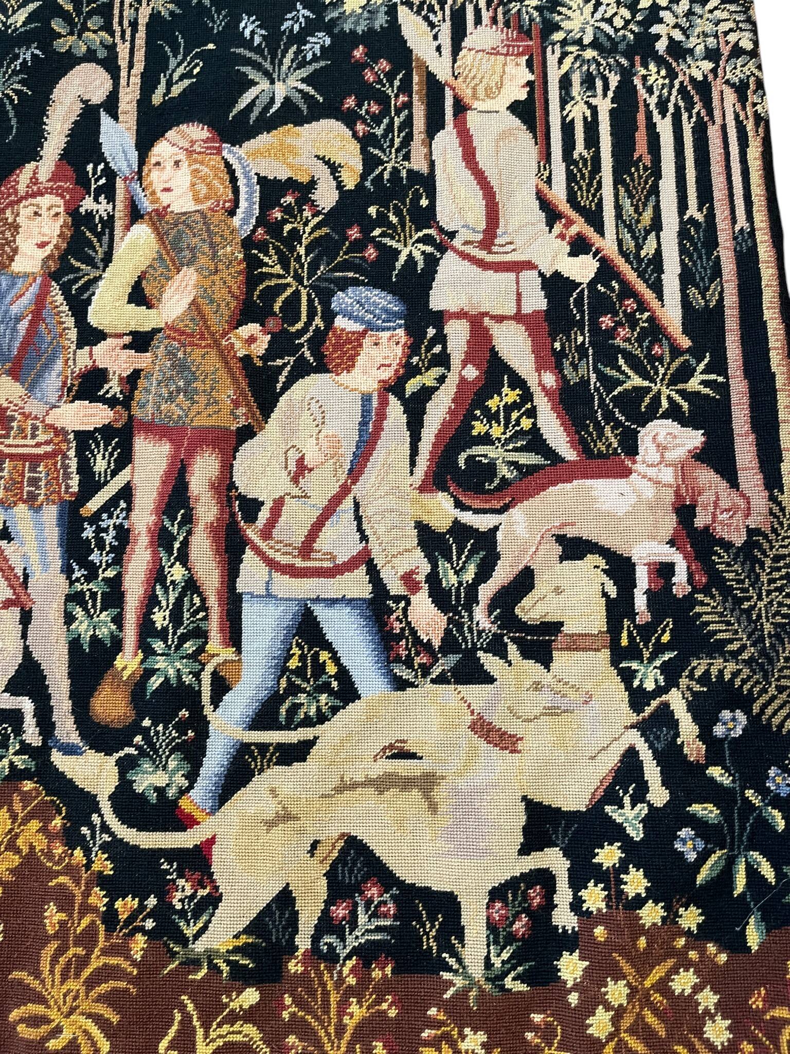 Antique handwoven tapestry Medieval Hunt Unicorn 20th century