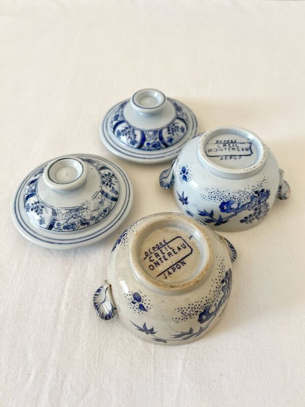 2 pots à crème en faïence fine service Japon, Creil et Montereau XIXeme siècle