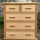 Vintage rattan and woven wicker chest of drawers 1970