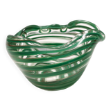 Murano Glass Bowl or Ashtray with Green Canes and Aventurine Glass, Italy