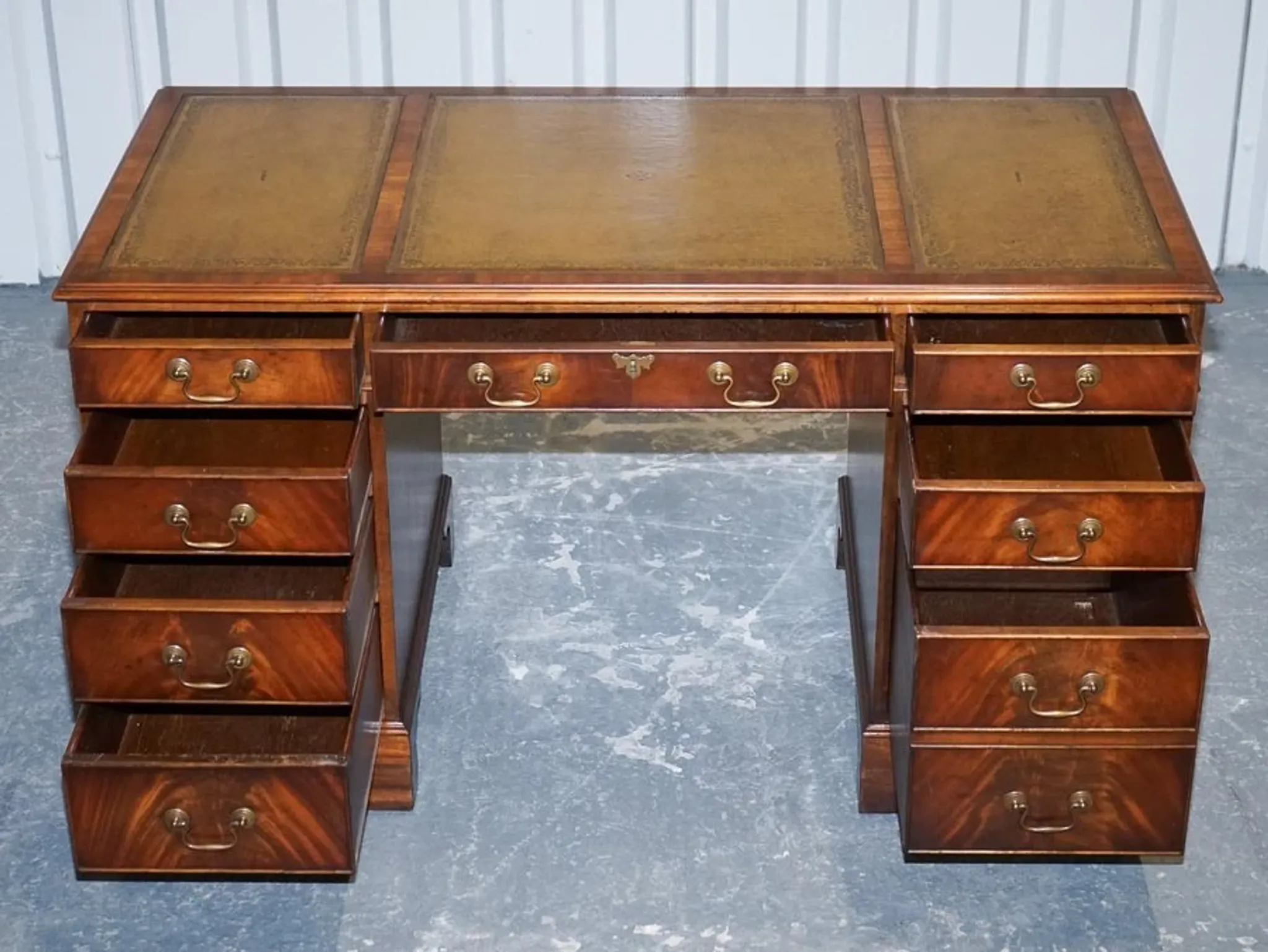 Vintage Green Hunter Leather Pedestal Desk by Bevan Funnell