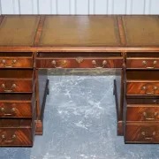 Vintage Green Hunter Leather Pedestal Desk by Bevan Funnell