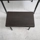 Brutalist nesting table in ebonized oak and wrought iron