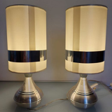 Pair of space-age lamps in aluminum and fabric from the 1970s - 1980s