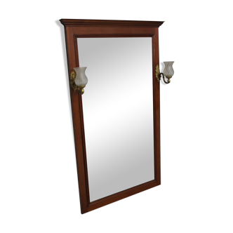 Miroir de style empire biseauté et piqué avec 2 luminaires