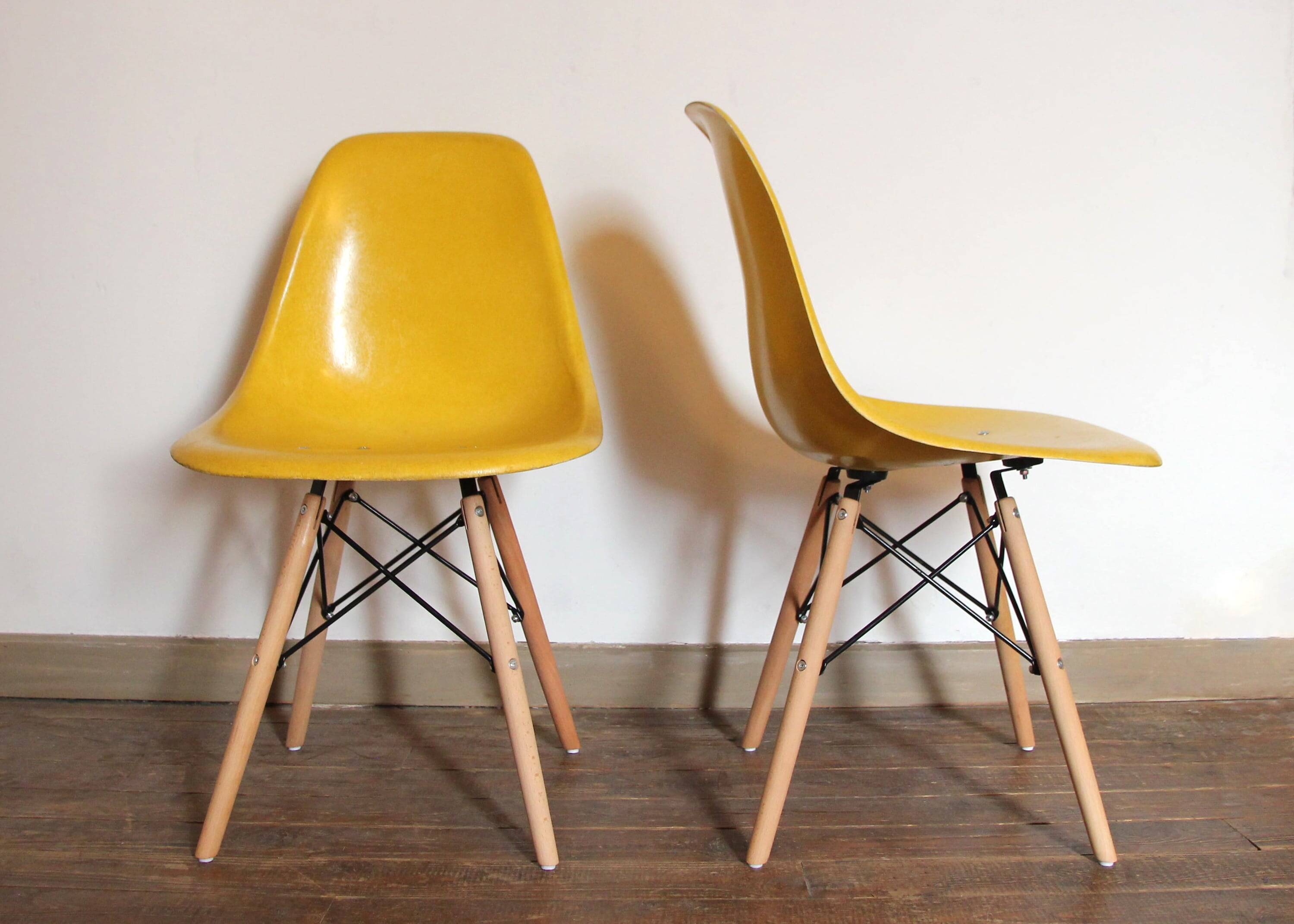 2 Yellow DSW Chairs by Charles and Ray Eames for Herman Miller