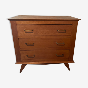 Commode trois tiroirs style scandinave pieds compas année 60