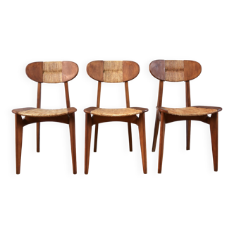 Série de 3 chaises vintage Roger Landault "Ellipse" Sentou 1957