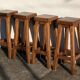 4 Bar Stools, Brutalist Solid Wood Vintage