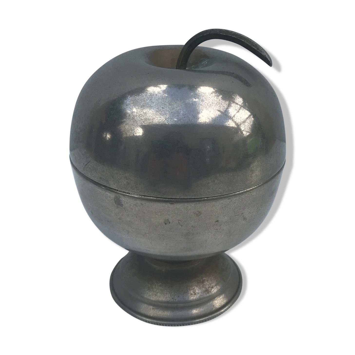 Old silver metal ice bucket Apple vintage