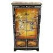 Lacquered golden Chinese wardrobe with painted figures.