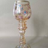 Roemer wine glass in blown enamelled glass, 19th century