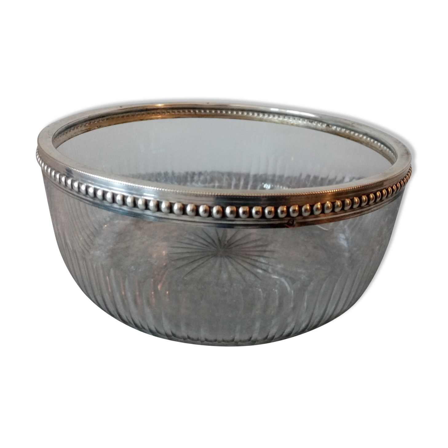 Old crystal salad bowl cut and mount solid silver poincon minerva, baccarat