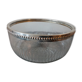 Old crystal salad bowl cut and mount solid silver poincon minerva, baccarat