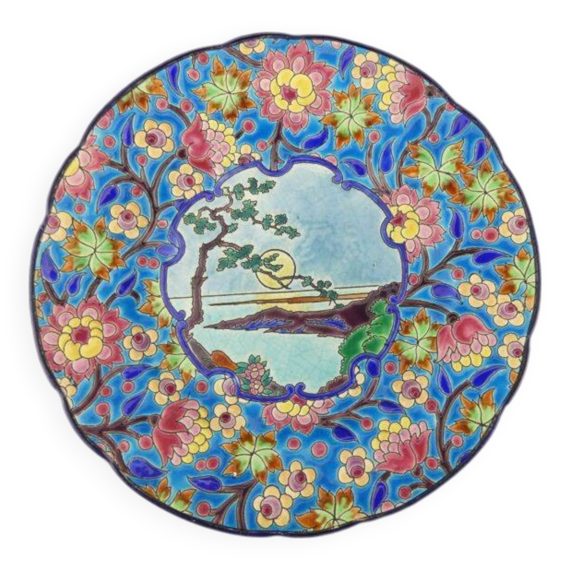 Decorative plate in Longwy enamels
