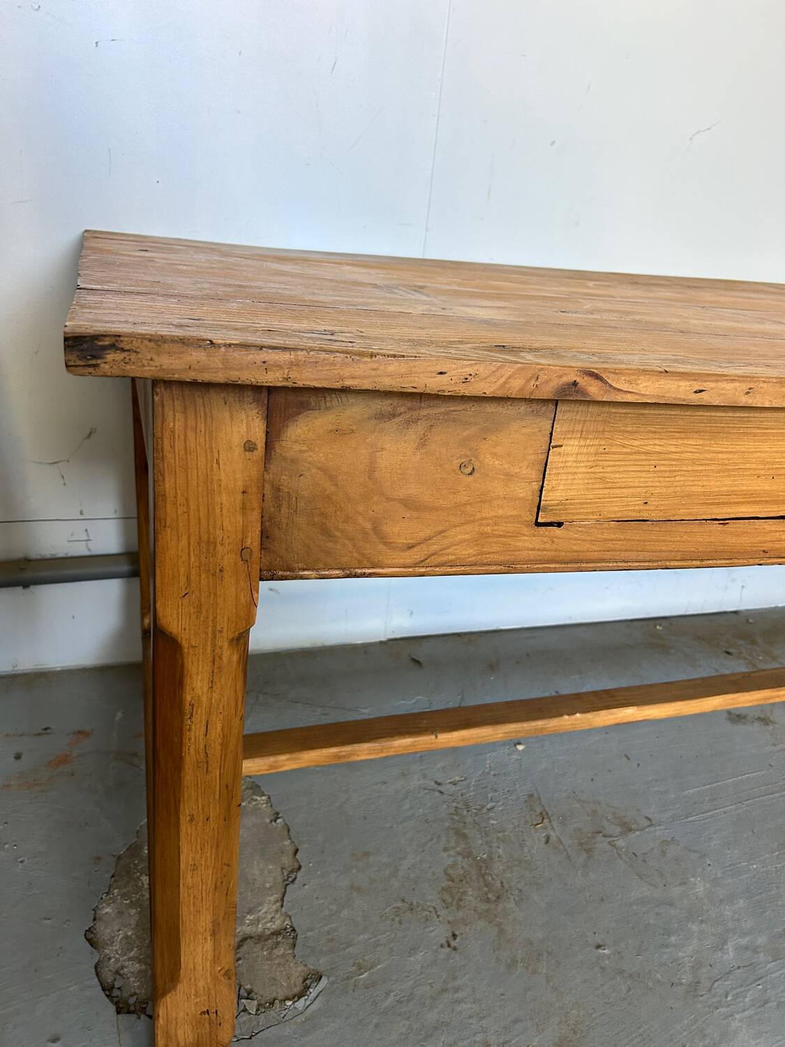 Antique solid wood farmhouse table with 2 drawers