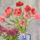 Ancient painting, still life in vase, flower pot and pitcher, signed, 20th century