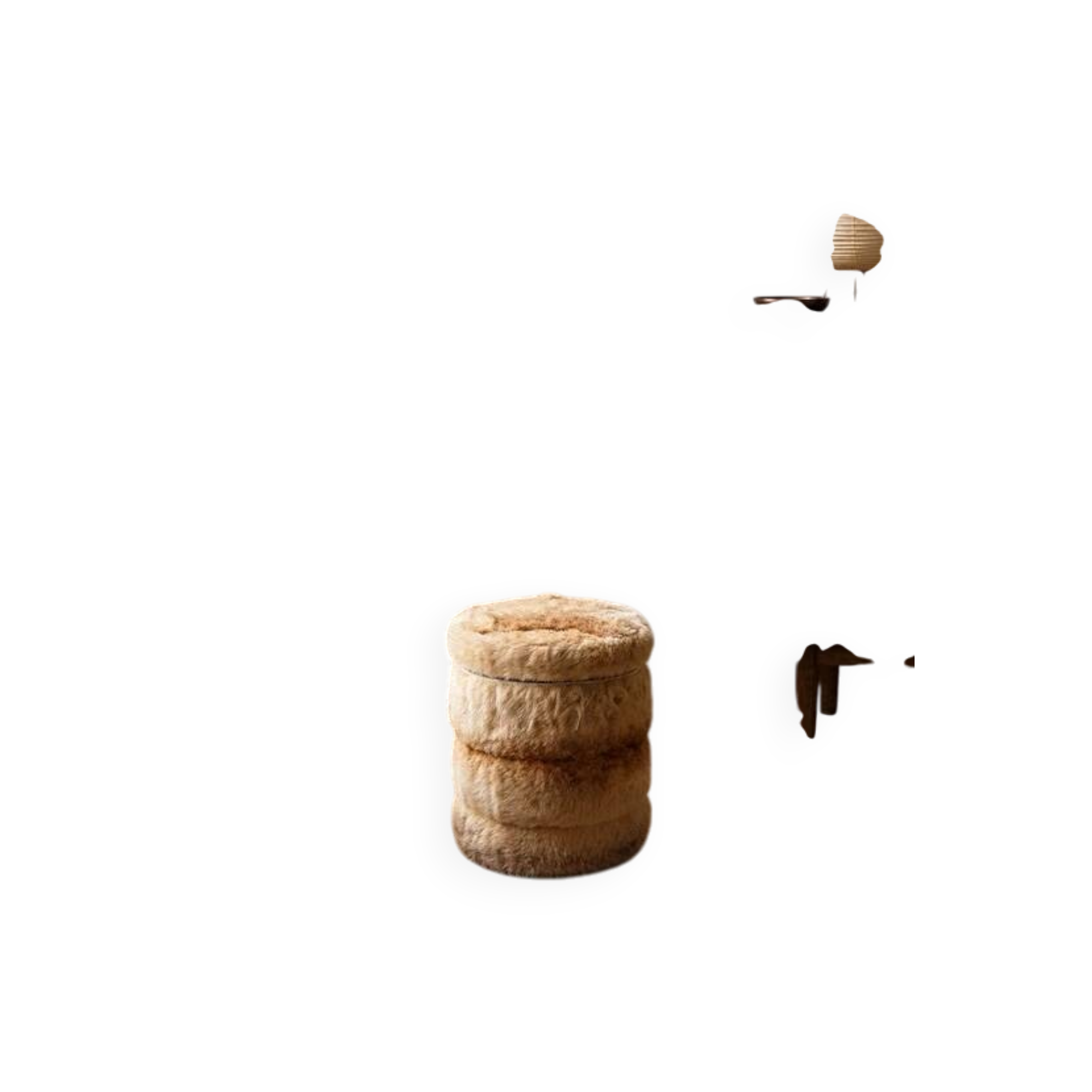 Pouf coffre cylindrique en fausse fourrure 1970