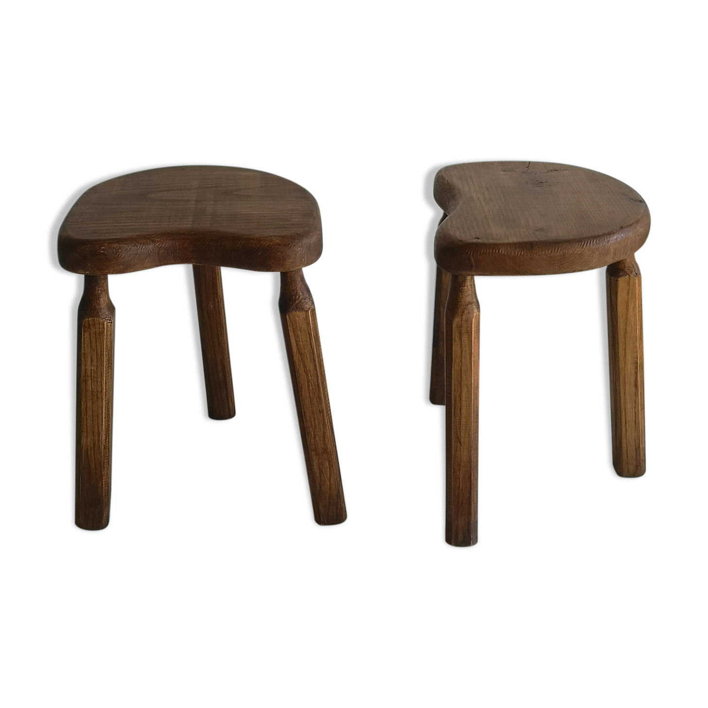 Lot of 2 low stools in solid raw wood
