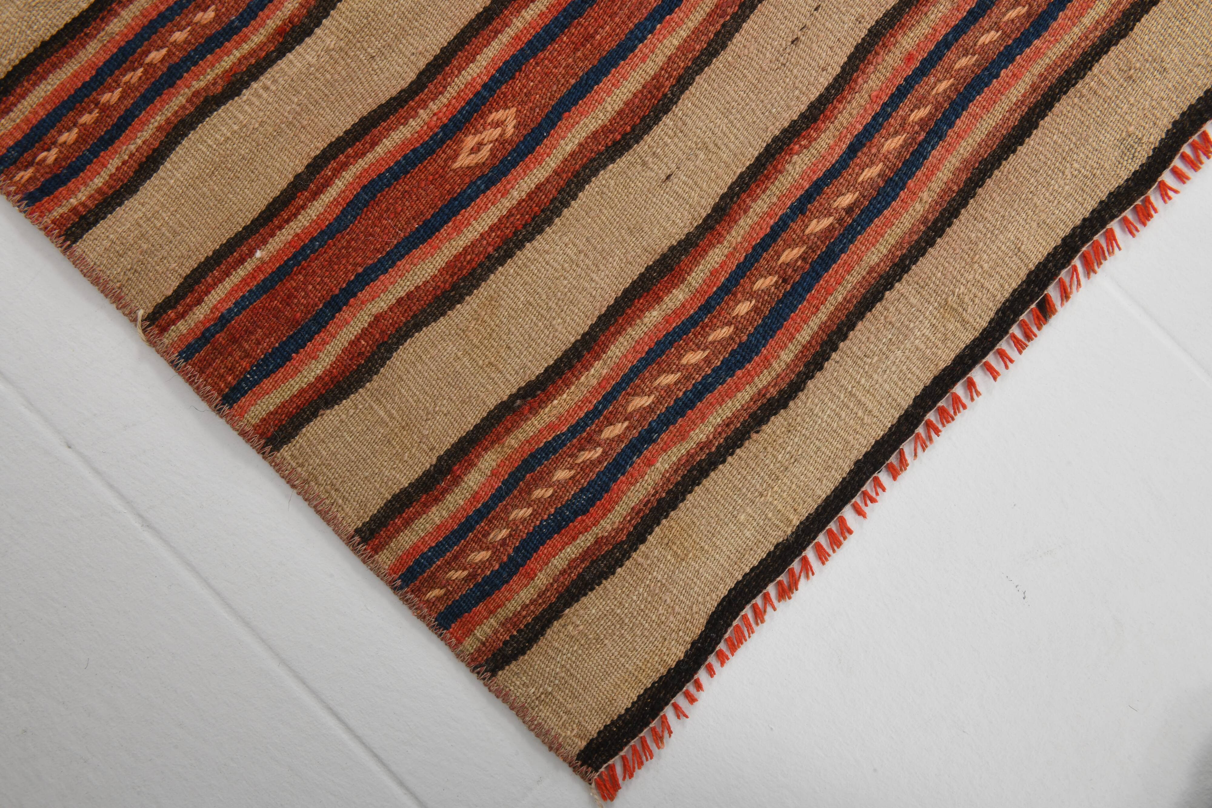 2x8 Red Striped Kilim Runner Rug, 75x254Cm