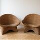 2 vintage Lotus Meditation chairs in wicker and bamboo.