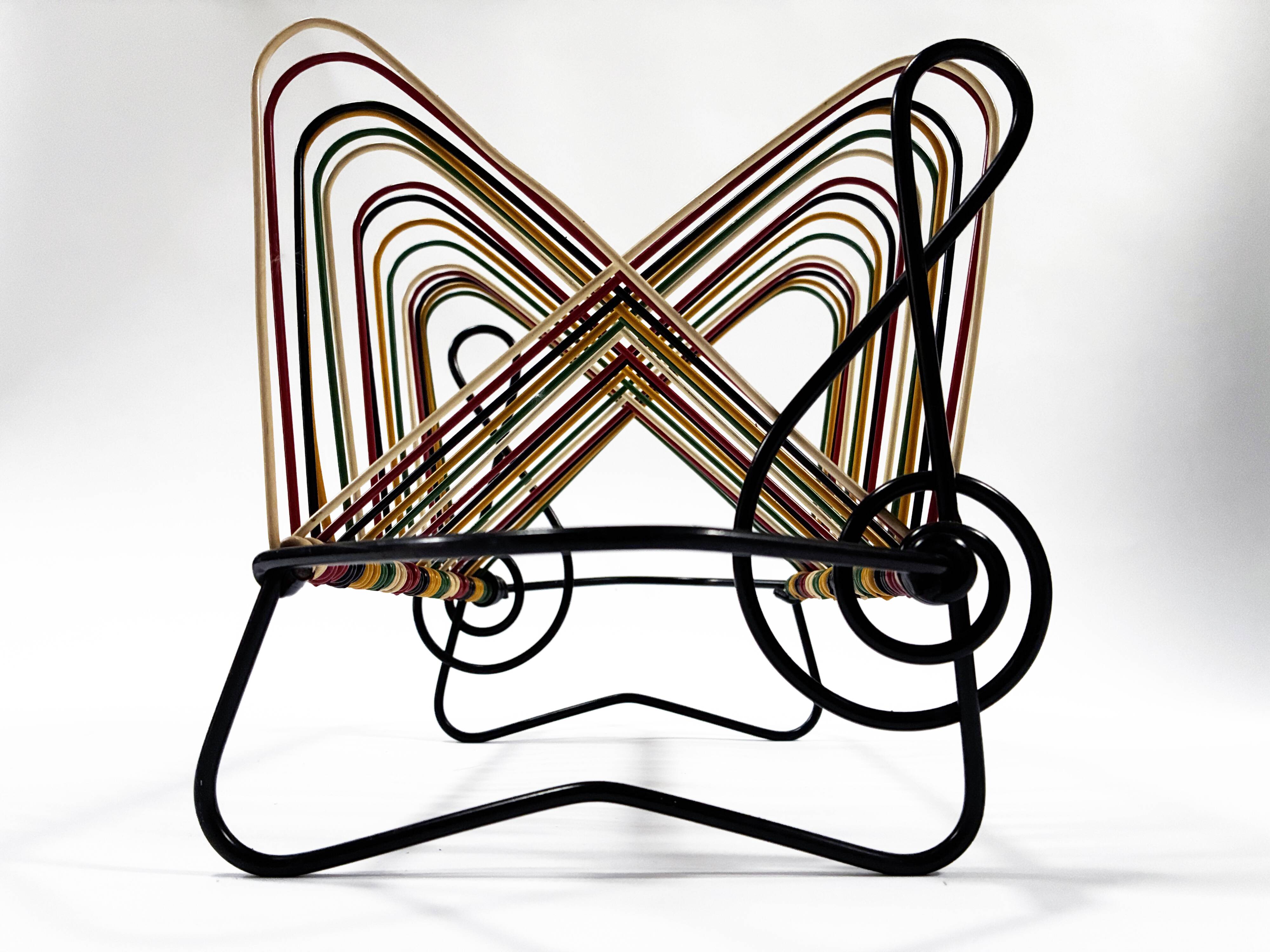 Vintage Vinyl Storage • 45 RPM Holder • Lacquered Metal • Scoubidou • 1950