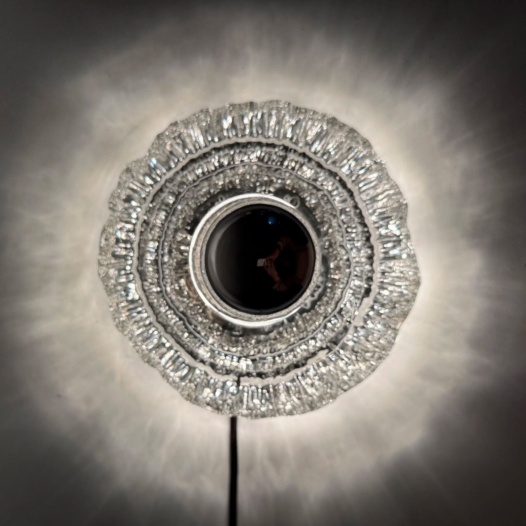 Thick structured ice glass wall light flush mount by Peill & Putzler, 1970s